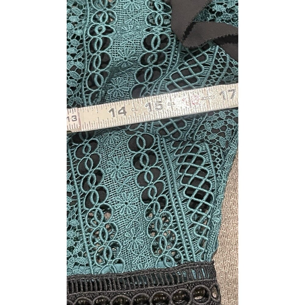 Self-Portrait Lace Pleated Midi Dress Green Black Ivory Long Sleeve US 8 UK 12 - Picture 8 of 12